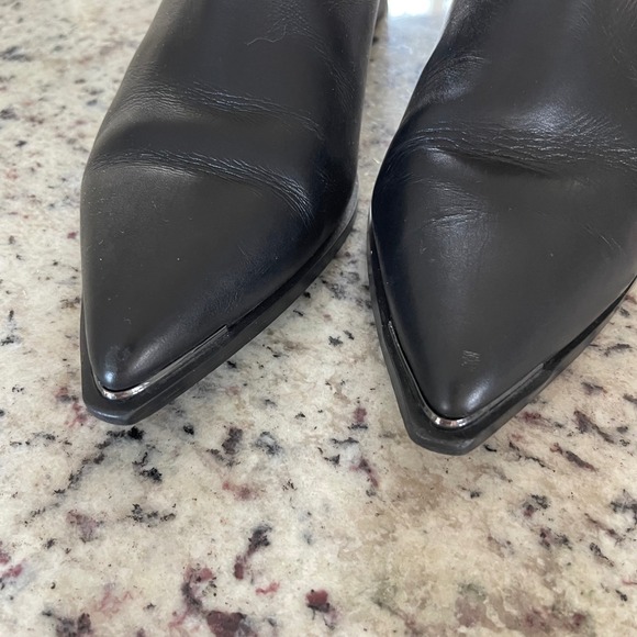 Acne Studios Jensen Chelsea Boots Women 38 Black Pointed Toe Leather Metal Tip - Picture 3 of 10